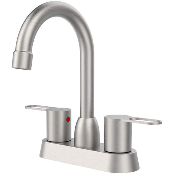 4 in. Centerset Double Handle 3 Hole Bathroom Sink Faucet in Brushed Nicke