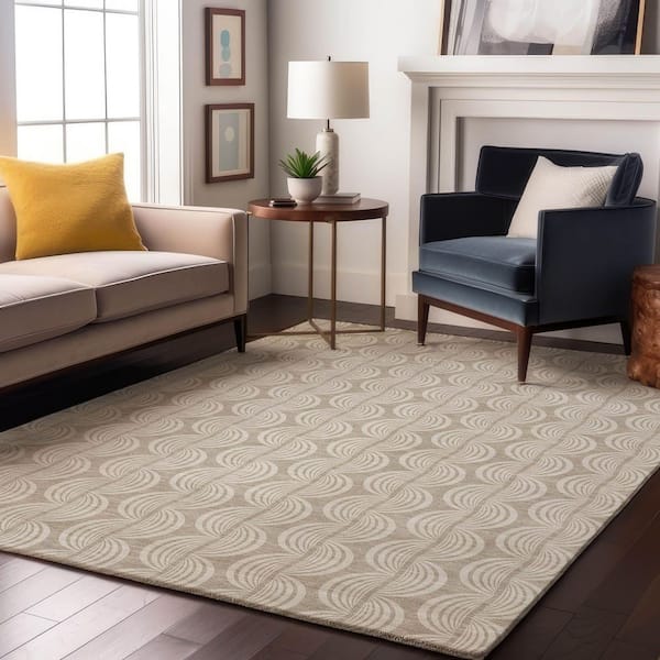 Mayfield Premium Machine Washable Abstract AMF1055 Beige 3 ft. x 5 ft. Area Rug