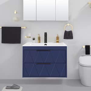 24 in. W x 18.1 in. D x 18.1 in. H Single Sink Bath Vanity in Blue with White Ceramic Top and Drain Faucet Set