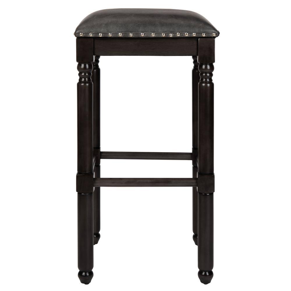 Preston Gray Walnut Backless Bar Stools with Nailhead Trim, Set of 2