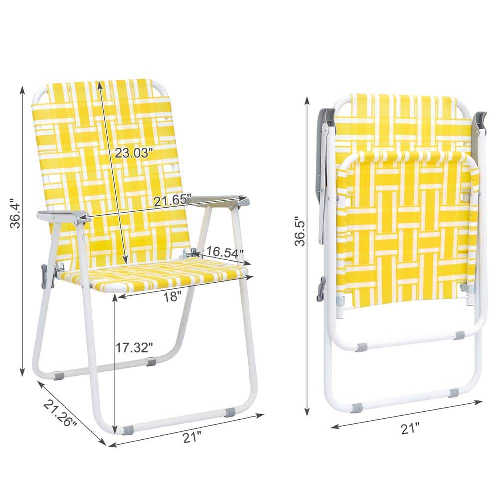 Yellow and White Steel Frame Folding Beach Chairs, Set of 2