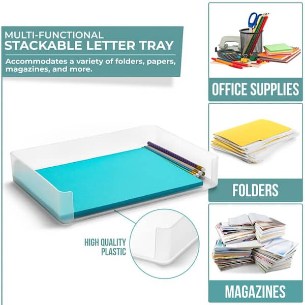 Martha Stewart Ryder 3 Tier Desk Letter Tray Organizer, Stackable Steel Mesh Inbox Tray For Files, Papers, Or Letters - Gold