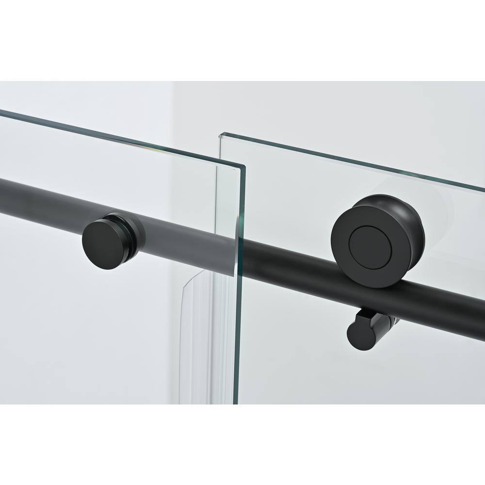 60 in. Matte Black Frameless Soft Close Sliding Shower Door with Clear Glass