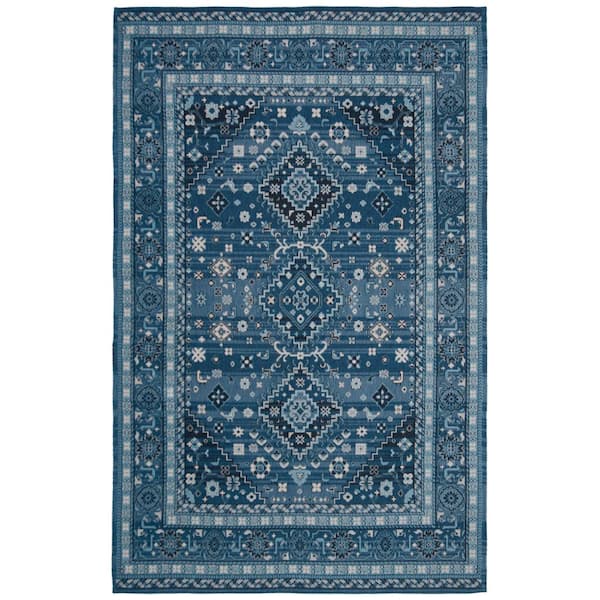 Classic Vintage 5 ft. x 8 ft. Blue/Charcoal Oriental Ornate Area Rug