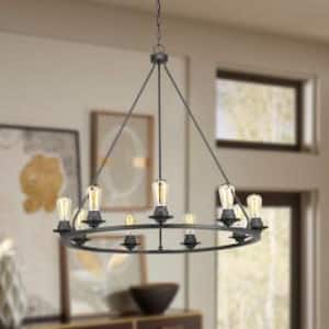 Debut Collection 28 in. 9-Light Black Graphite Farmhouse Urban Industrial Chandelier Dining Light