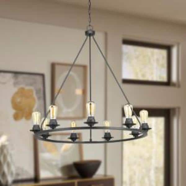 Graphite 36" Industrial 9-Light Steel Chandelier