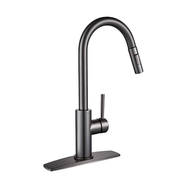FORIOUS Kitchen Faucet Pull Down Sprayer Single-Handle Sink Faucet Black Stainless in Kitchen
