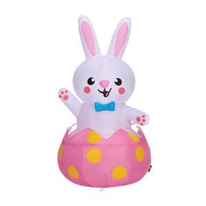 4 ft. Height Easter Bunny Inflatable with Built-In Colorful LED Lights