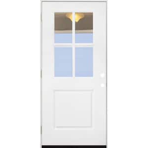 32 in. x 80 in. Legacy 4 Lite Half Lite Clear Glass Right Hand Outswing White Primed Fiberglass Prehung Front Door