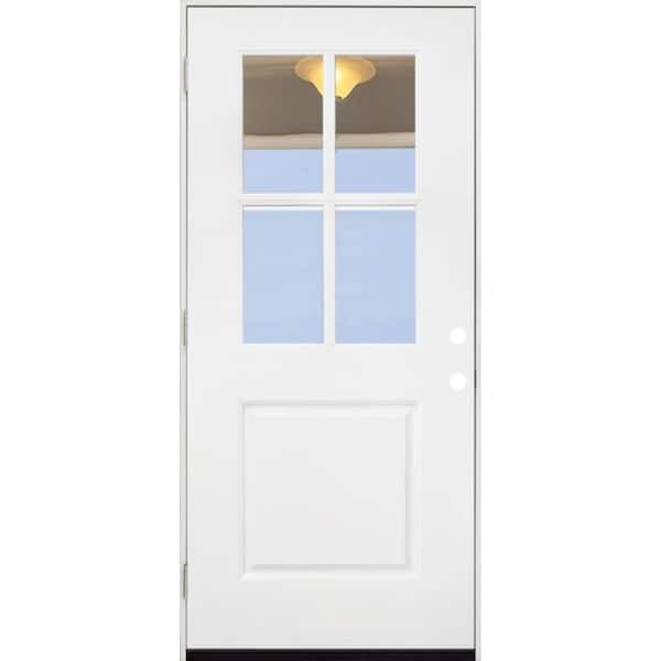 Steves & Sons 32 in. x 80 in. Legacy 4 Lite Half Lite Clear Glass Right Hand Outswing White Primed Fiberglass Prehung Front Door