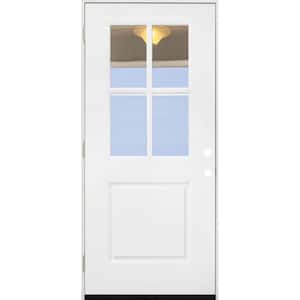 36 in. x 80 in. Legacy 4 Lite Half Lite Clear Glass Right Hand Outswing White Primed Fiberglass Prehung Front Door
