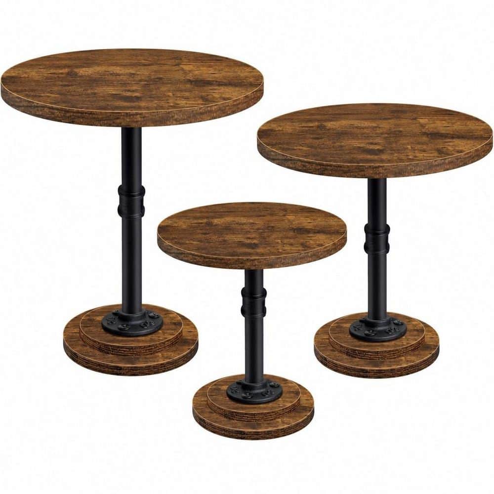 1-Tier Brown Cake Stand, Wood Round Cupcake Stands for Birthday Celebration Party Baby Shower (Set of 3)