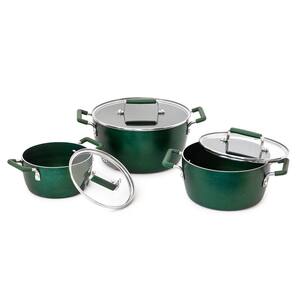 Emerald Green 6-Piece Aluminum Ultra-Durable Nonstick Diamond and Mineral Infused Coating Nesting Pots Set