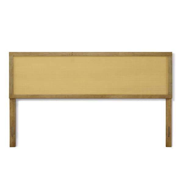 Natural Brown King Rubberwood with Rattan Panel Headboard