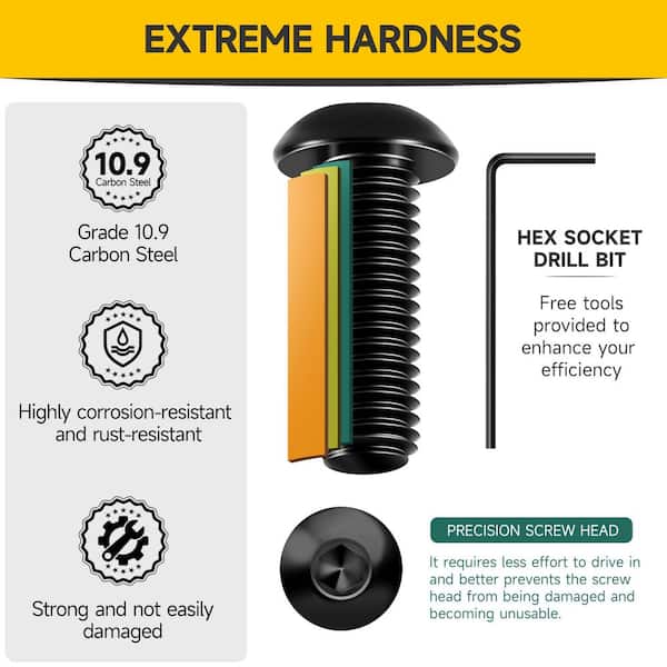 MYWISH 380-Piece M4 Black Oxide Grade 10.9 Hex Drive Button Head