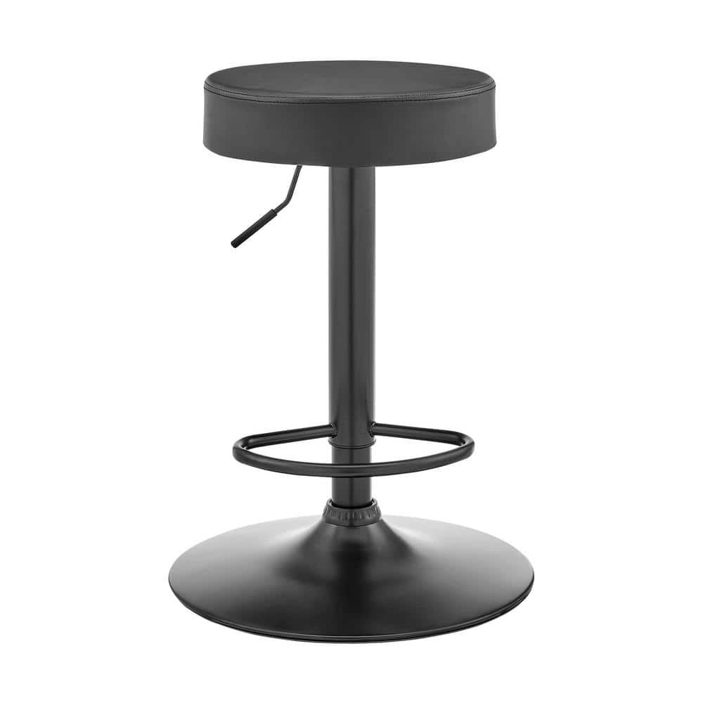 Gray Faux Leather Adjustable Swivel Bar Stool with Wood Legs
