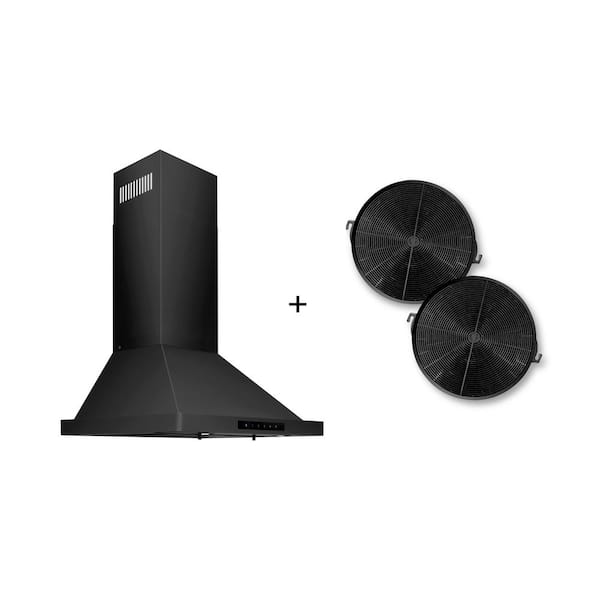 ZLINE Kitchen and Bath 24 in. 400 CFM Convertible Vent Wall Mount Range Hood in Black Stainless Steel with 2 Charcoal Filters