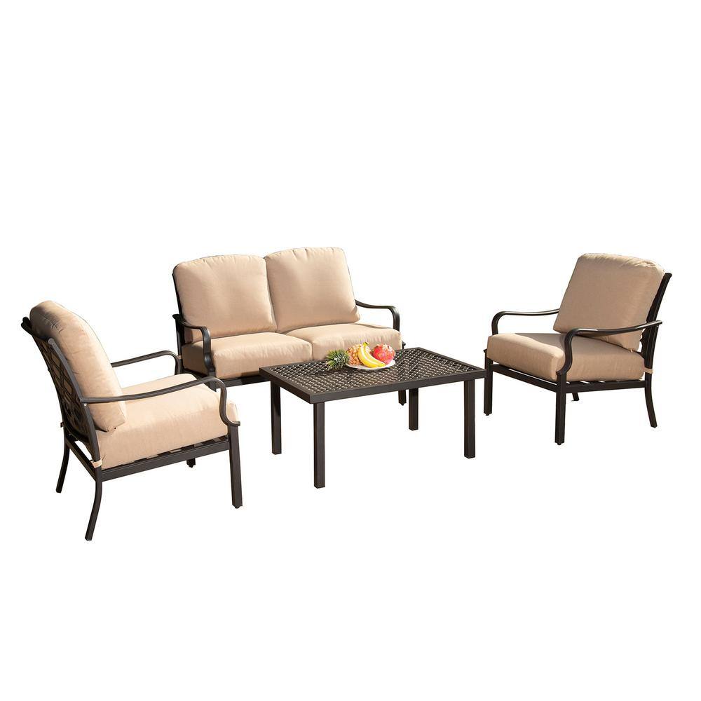 domi outdoor living 4-Piece Wicker Patio Seating Set with Beige ...