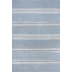 Lauren Liess Bergamot Striped Cotton Light Blue 10 ft. x 14 ft. Area Rug