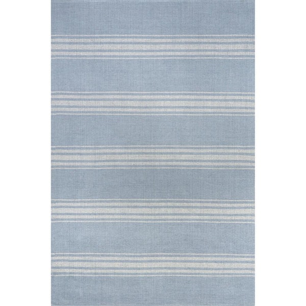 RUGS USA Lauren Liess Bergamot Striped Cotton Light Blue 10 ft. x 14 ft. Area Rug