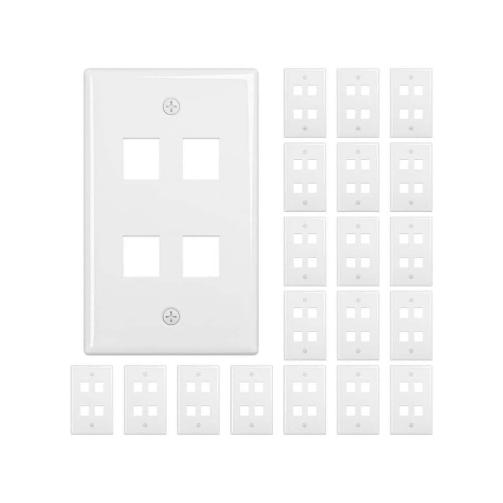 (20-Pack) 1-Gang White Duplex Outlet Plastic Wall Plate Standard 4-Port for RJ45/HDMI/Coax Inserts (FRT-815-4-20) price history on PriceWatchPro