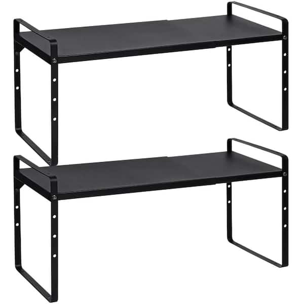 2 Shelf Expandable Adjustable Metal Kitchen Cabinet Organizer Shelf Rack Black Stackable Heavy Duty 2 Pack