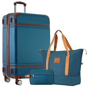 3-Piece Blue ABS Hardshell Double Spinner 28in. Luggage Set with an Expandable Travel Duffel Bag, a Toiletry Bag