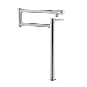 Deck Mount Pot Filler Faucet, Folding Kitchen Faucet with Stretchable Double Joint Swing Arms in Brass Chrome Plating