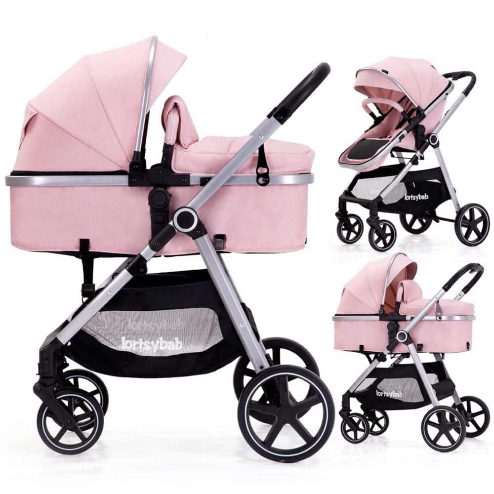2-in-1 Convertible, For 0-36 Months, Standard Stroller, Baby Stroller, Reversible Seat, Aluminum Frame, Pink (1-Pack)
