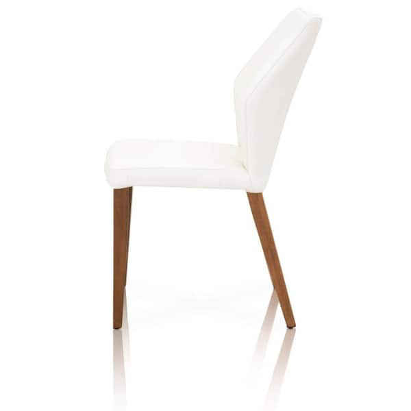 Benjara White Leather Upholstery Compact Dining Chair with Walnut