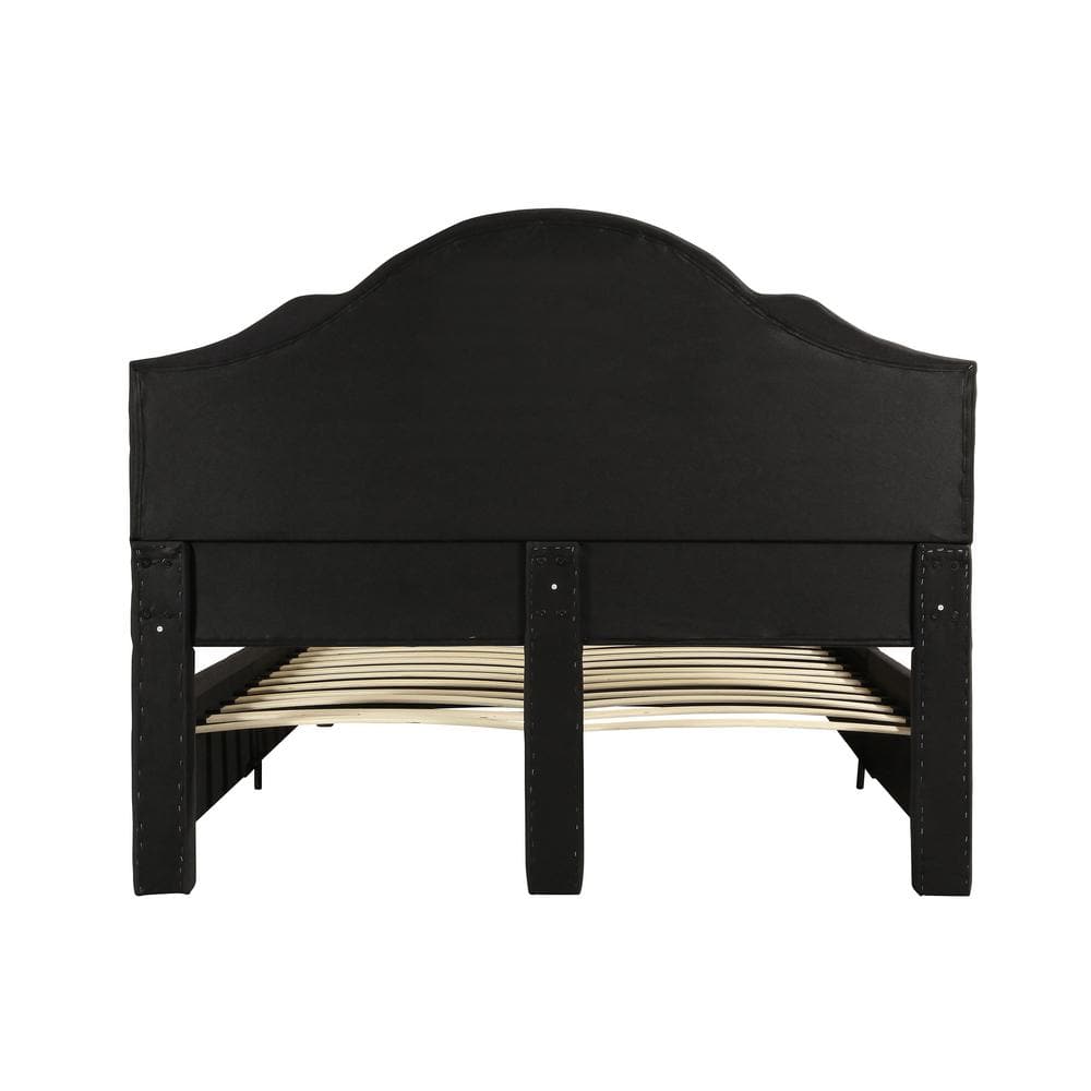 Black Queen Upholstered Bed Frame with Tufted Headboard and Nailhead Trim