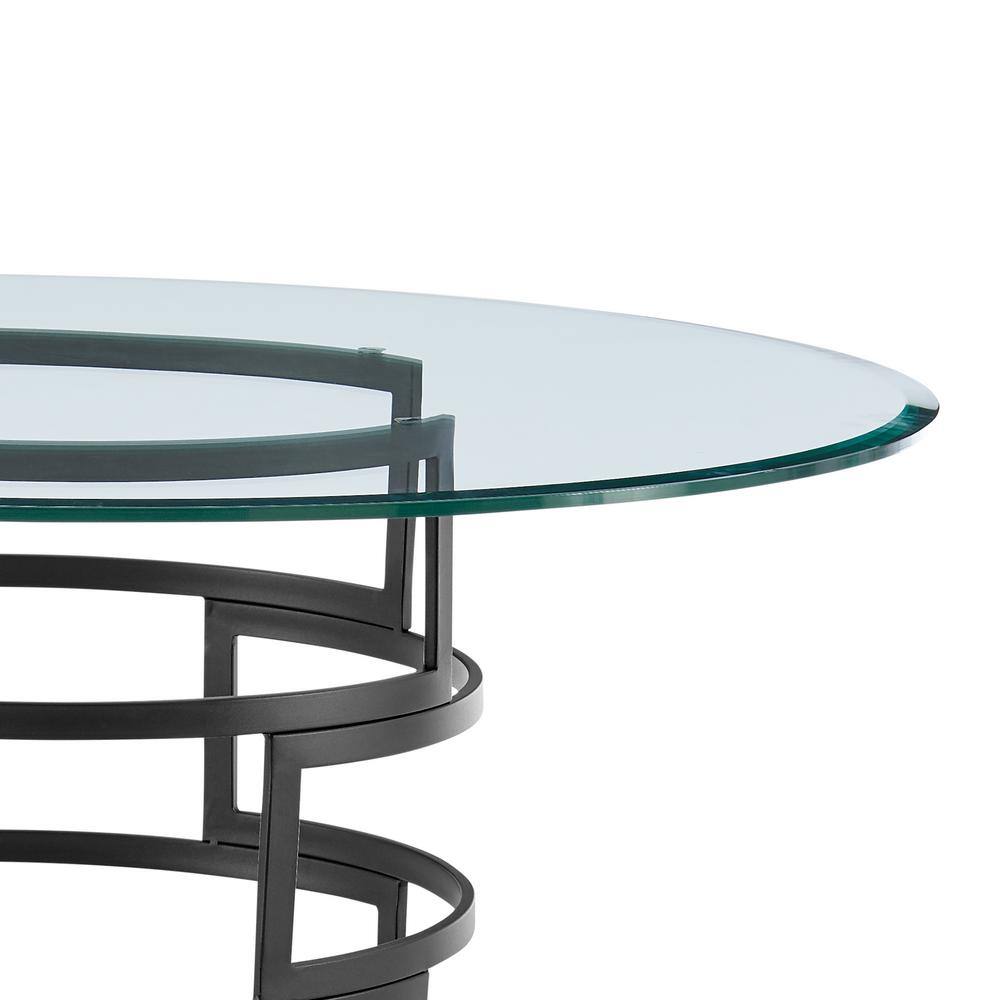 Diaz 48" Round Glass Dining Table with Matte Black Iron Base
