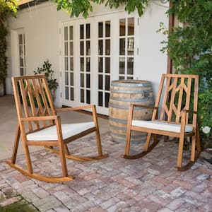 Isabella Wood Outdoor Patio Rocking Chair with Cream Cushion (2-Pack)