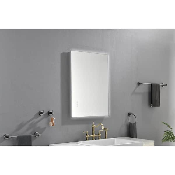 FORCLOVER 32 in. W x 24 in. H Rectangular Framed Anti-Fog Dimmable Backlit LED Wall Bathroom Vanity Mirror in Gun Gray Metal
