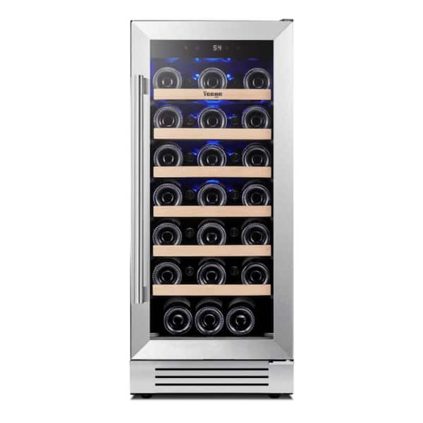Single Zone 15 in. 33-Bottles Built-In/Freestanding Wine Cooler Refrigerator 40-65°F Frost-Free in Stainless Steel