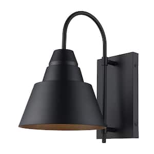 Rune 14.75 in. 1-Light Black Farmhouse Outdoor Barn Light Wall Sconce with Metal Shade