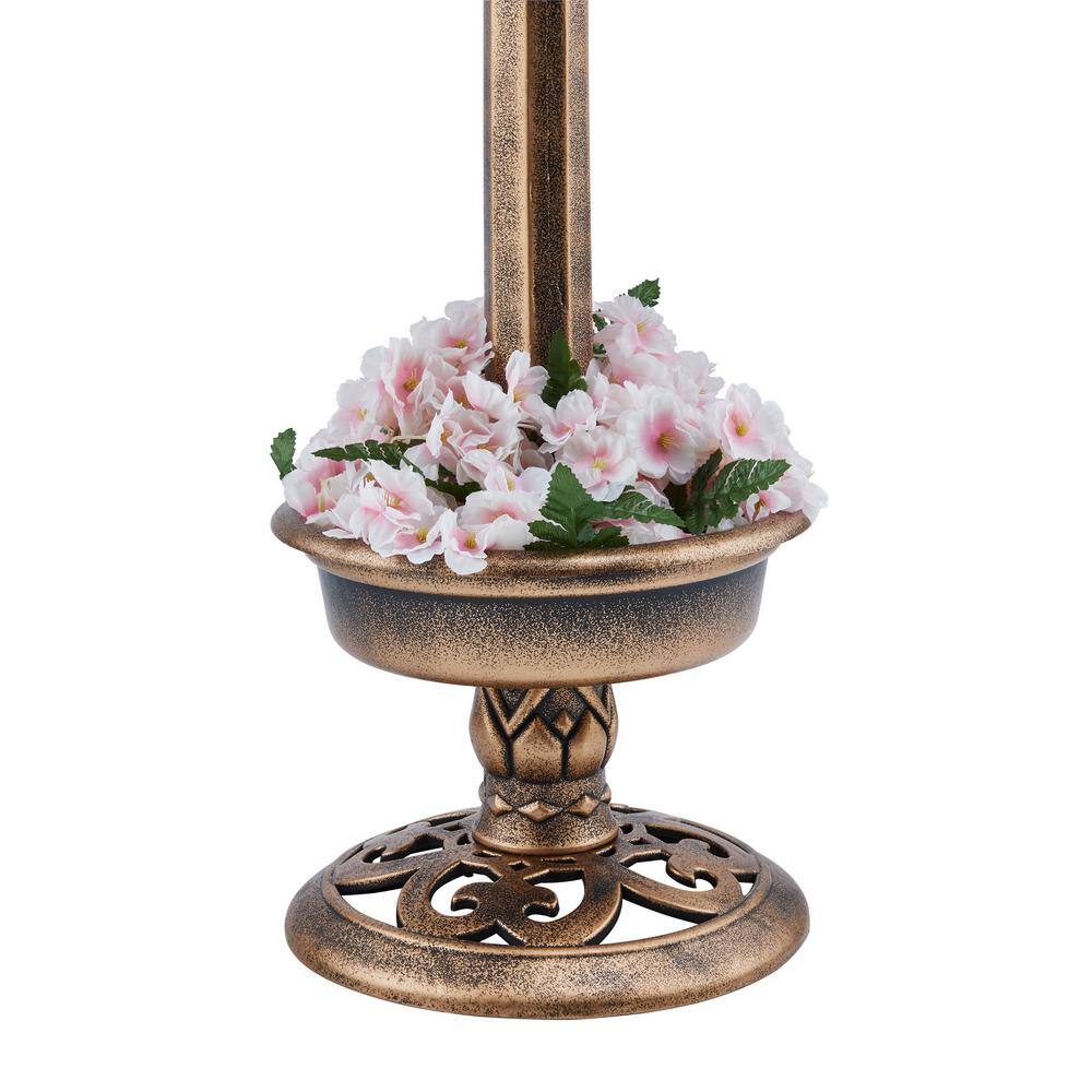 Bronze Outdoor Pedestal Birdbath with Planter and Solar LED