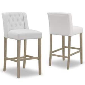 29 in. Aled Beige Fabric with Side Wings and Tufted Buttons Bar Stool (Set of 2 )