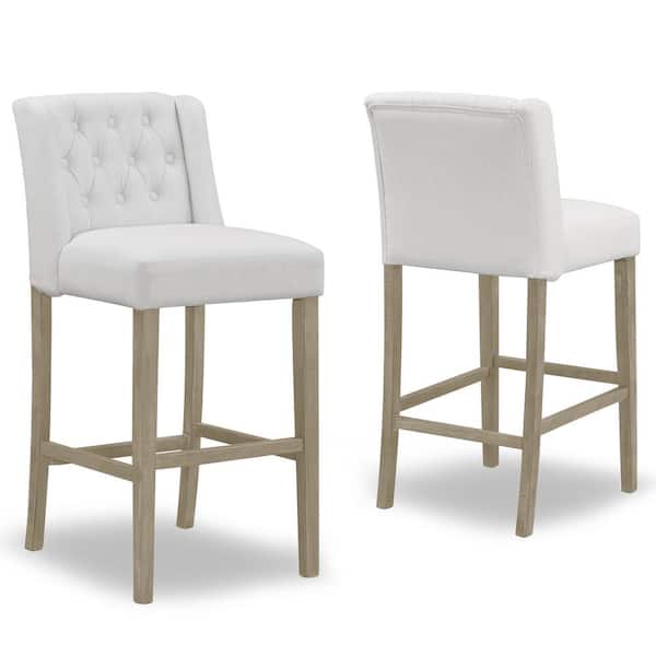 Glamour Home 29 in. Aled Beige Fabric with Side Wings and Tufted Buttons Bar Stool (Set of 2 )