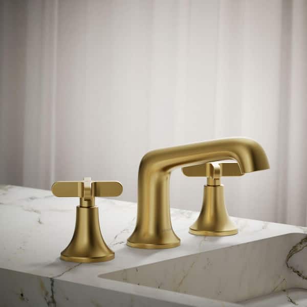 Setra 8 in. Widespread Double Handle Bathroom Faucet in Vibrant Moderne Brushed Brass Gold