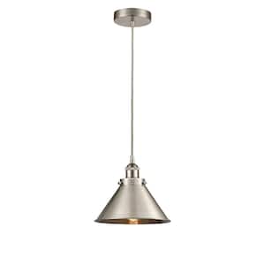 Briarcliff 1-Light Brushed Satin Nickel Shaded Pendant Light with Brushed Satin Nickel Metal Shade