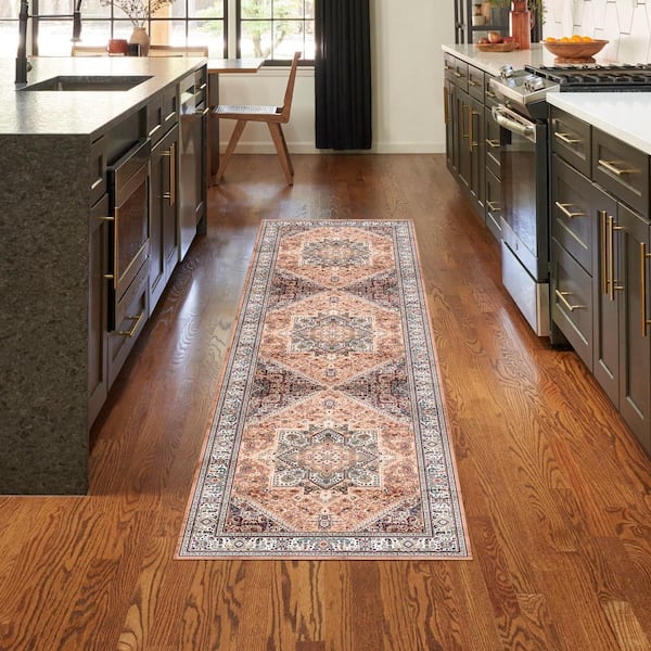 Vintage Home Gold 2 ft. x 8 ft. Center medallion Traditional Runner Area Rug