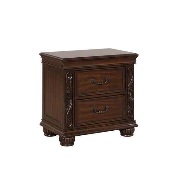 Benjara 27 in. Brown 2-Drawer Wooden Nightstand