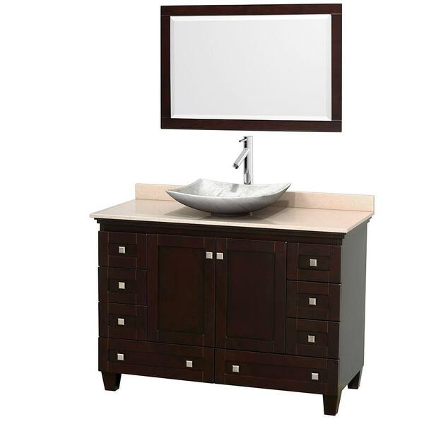 Wyndham Collection Acclaim 48 in. W Vanity in Espresso with Marble Vanity Top in Ivory, White Carrara Marble Sink and Mirror