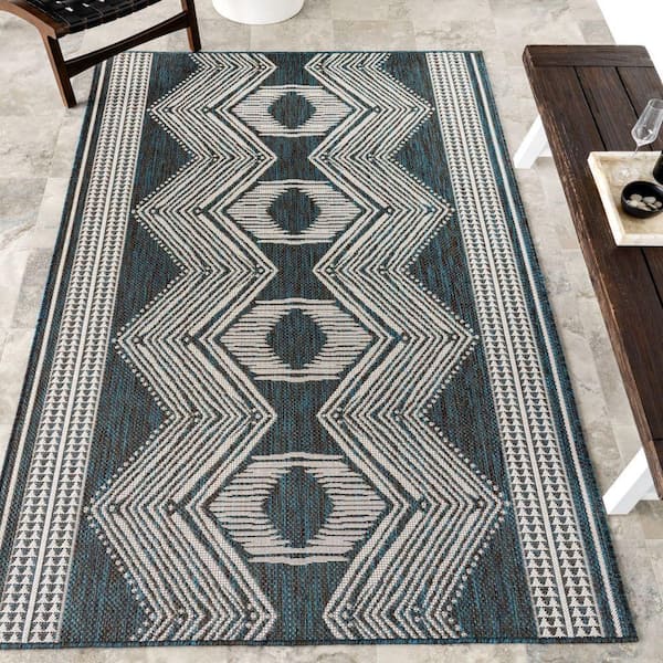 5 ft. x 8 ft. Turquoise Iris Totem Flatweave Outdoor Area Rug