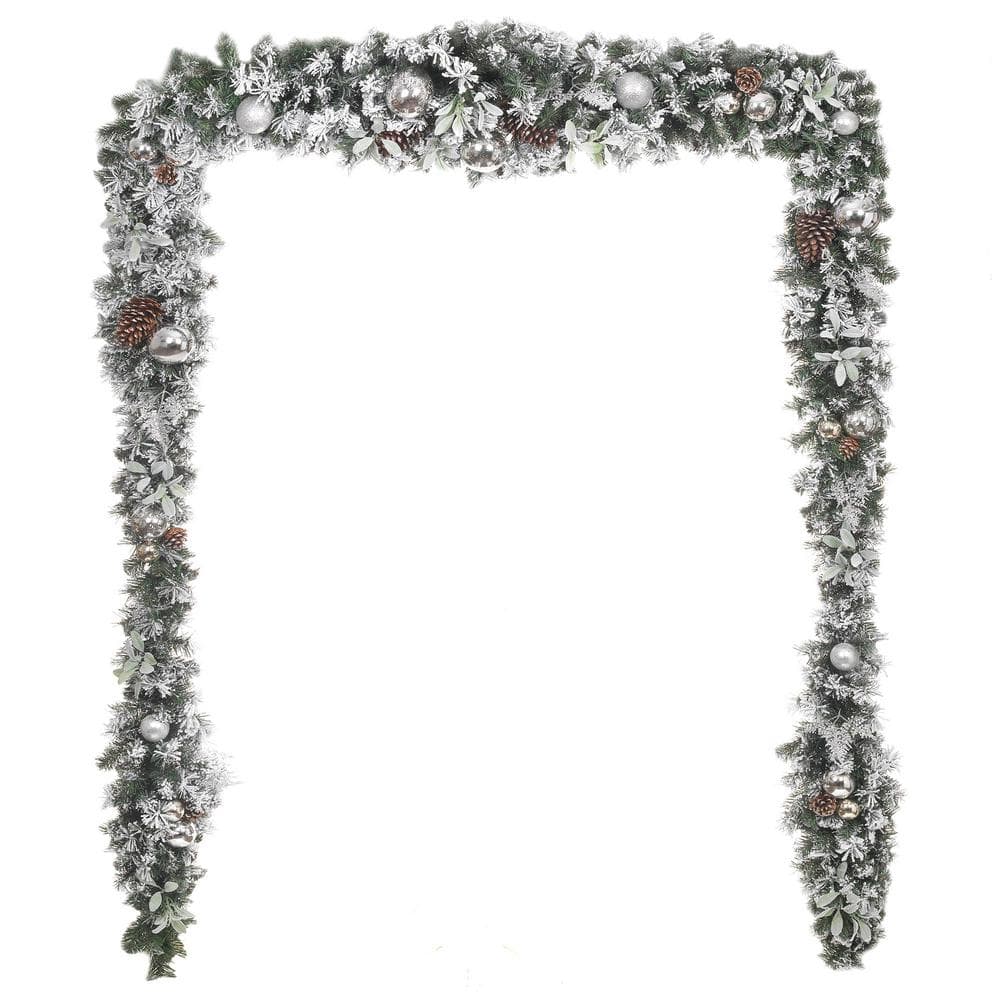 Home Accents Holiday 17 ft. Snowy Silver Pine Flocked Unlit Artificial ...