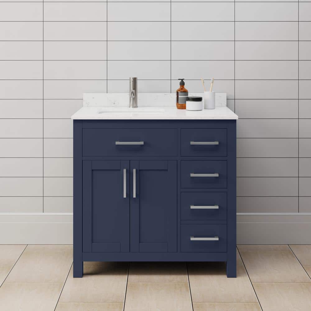 Beckett 36 in. W x 22 in. D x 35 in. H Single Sink Bathroom Vanity in Dark Blue with Carrara Cultured Marble Top price history on PriceWatchPro