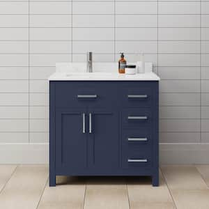 Beckett 36 in. W x 22 in. D x 35 in. H Single Sink Bathroom Vanity in Dark Blue with Carrara Cultured Marble Top