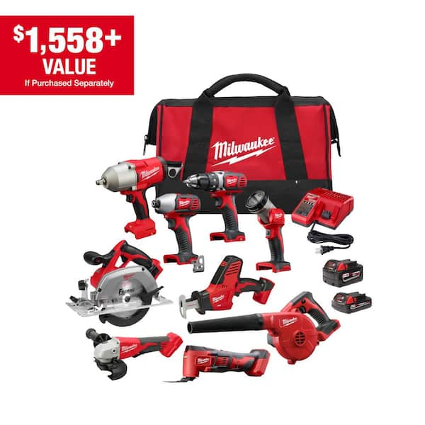 M18 18-Volt Lithium-Ion Cordless Combo Kit 9-Tool with 2-Batteries, Charger and Tool Bag