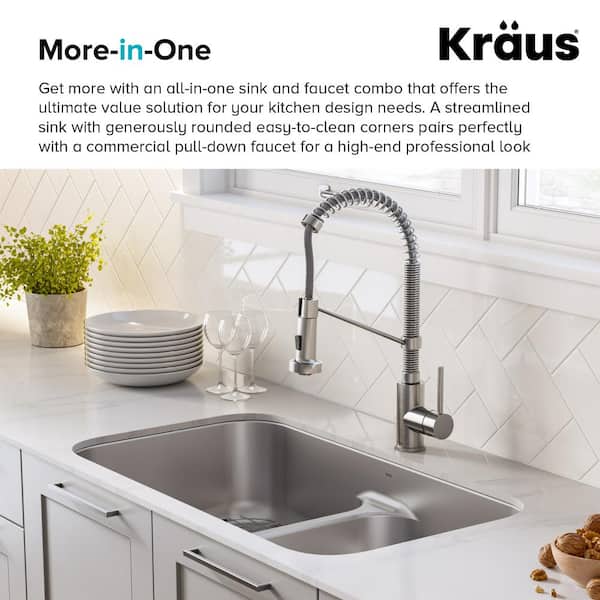KRAUS Ellis All-in-One Undermount Stainless Steel 32 in. 50/50 Double Bowl  Kitchen Sink with Commercial Pull-Down Faucet KCA-1200 - The Home Depot